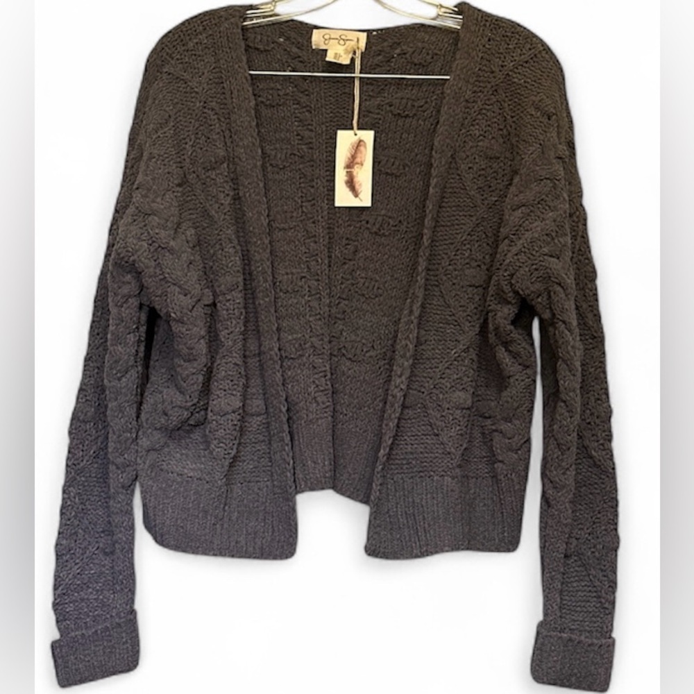 NEW WITH TAGS JESSICA SIMPSON WOMEN CROPPED CARDIGAN SLATE BLUE/GRAY SMALL